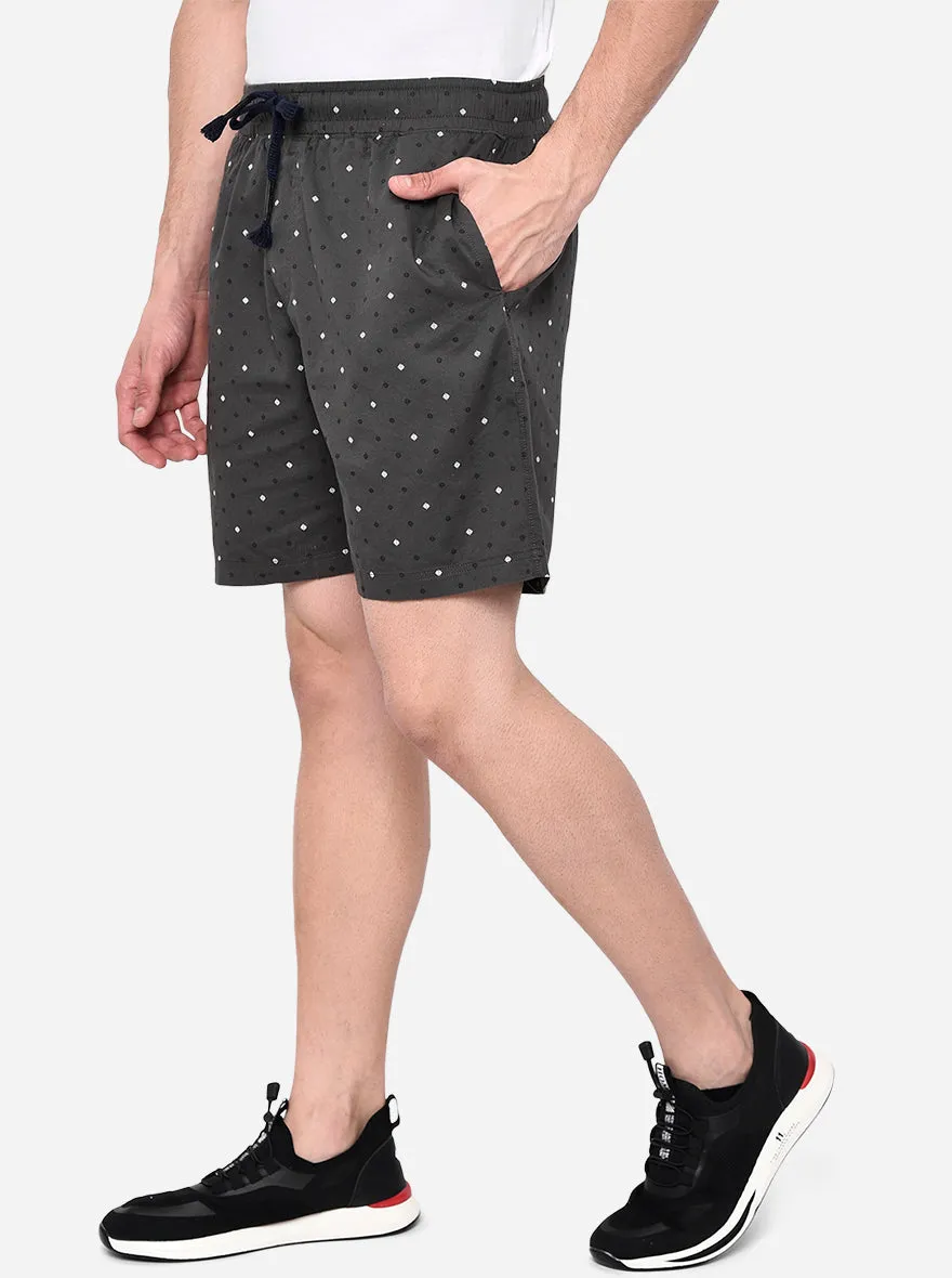 Dark Grey Printed Regular Fit Shorts | JadeBlue