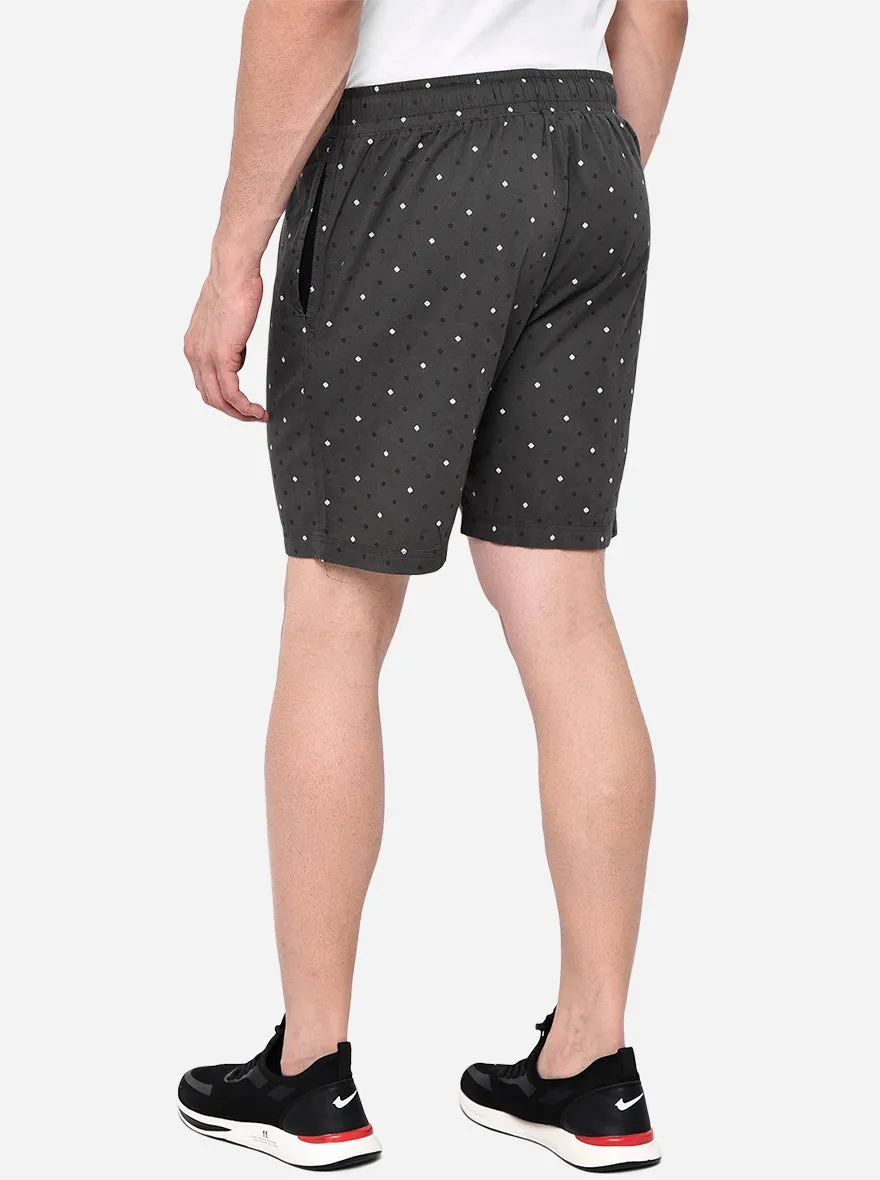 Dark Grey Printed Regular Fit Shorts | JadeBlue