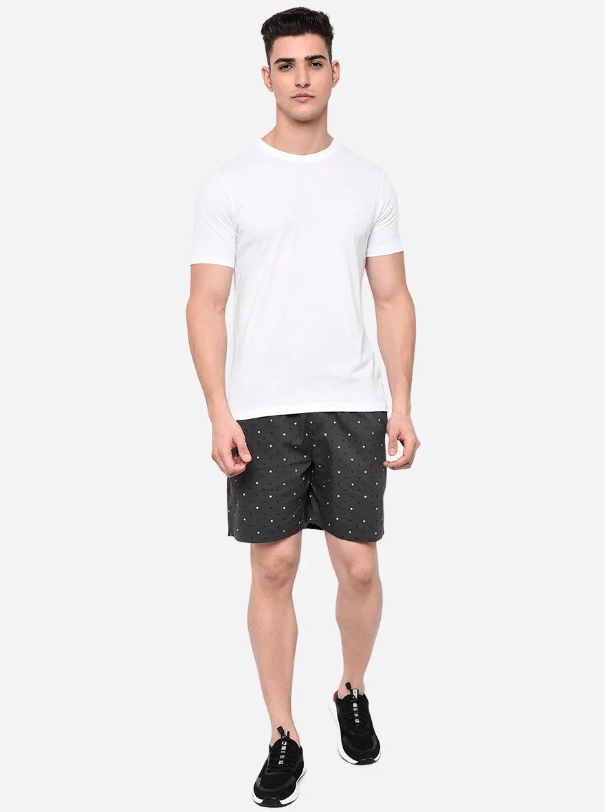 Dark Grey Printed Regular Fit Shorts | JadeBlue