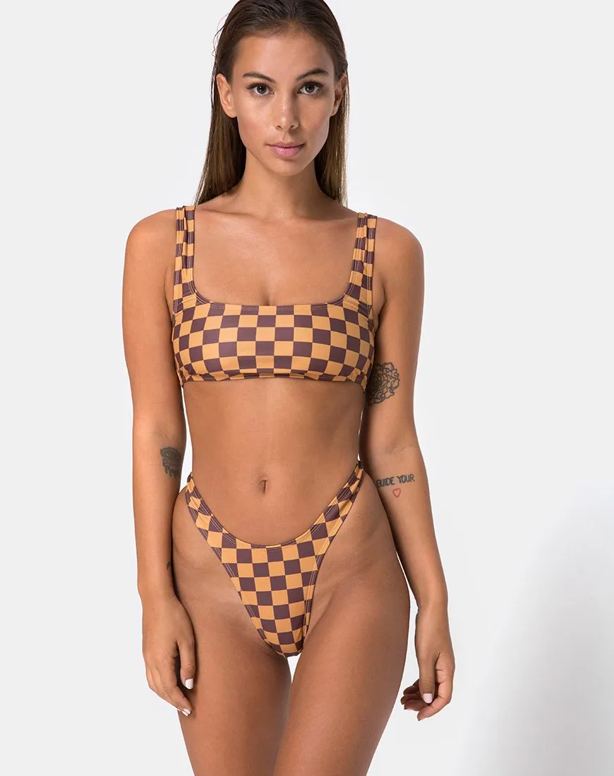 Farida Bikini Bottom in Mocha Checker