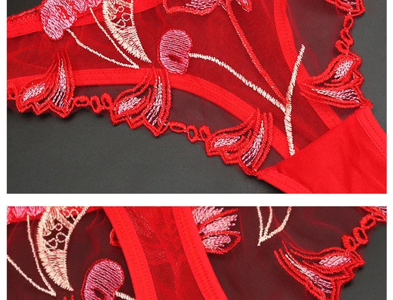 Feminine Floral Embroidery Underwear Ultra-thin Transparent Comfortable Thong Sexy Lace Underwear Low Waist Sexy Thong