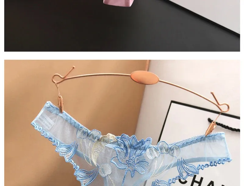 Feminine Floral Embroidery Underwear Ultra-thin Transparent Comfortable Thong Sexy Lace Underwear Low Waist Sexy Thong