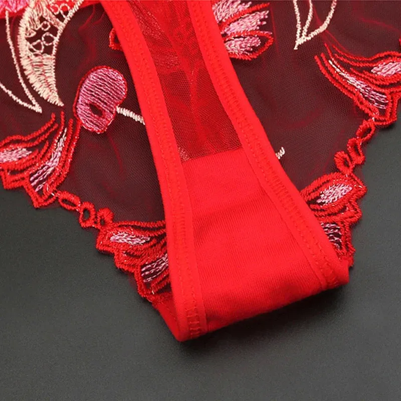 Feminine Floral Embroidery Underwear Ultra-thin Transparent Comfortable Thong Sexy Lace Underwear Low Waist Sexy Thong