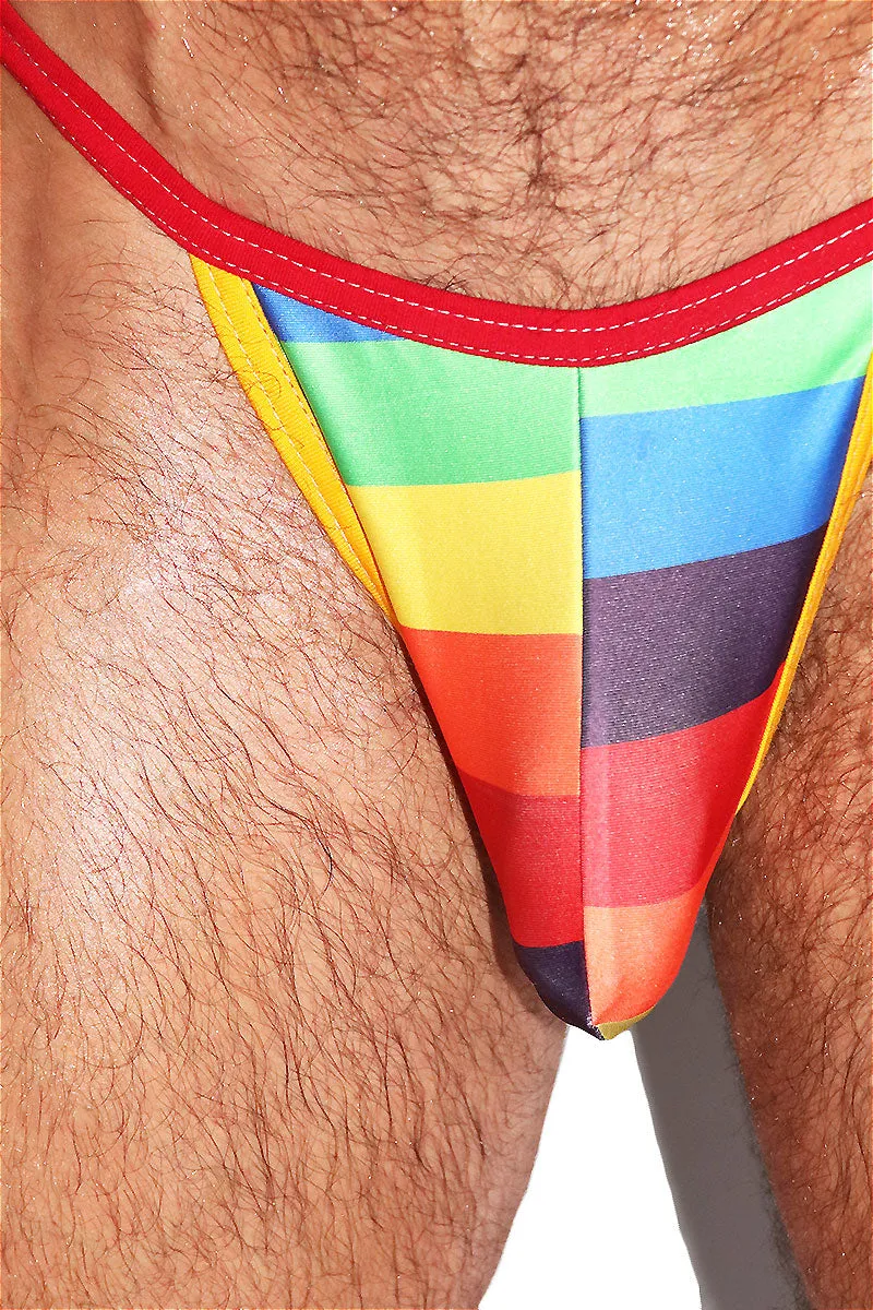 Gay Fun Stripe Tied Up String Thong -Multi