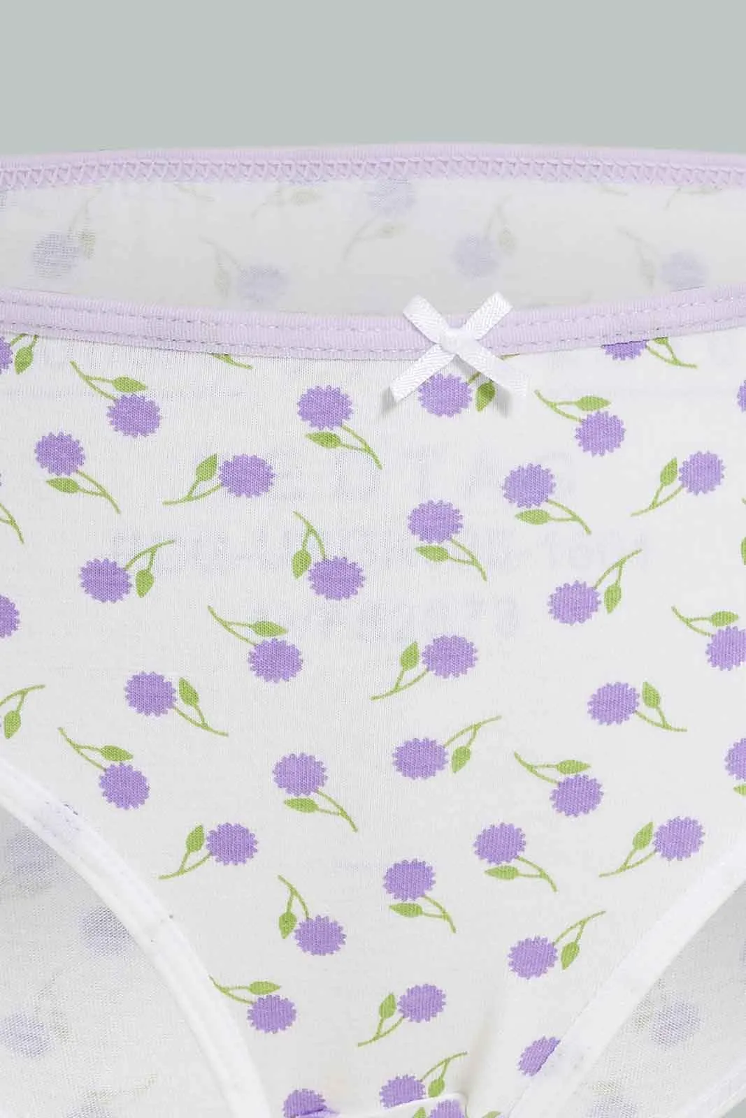 Girls White And Lilac Printed Boxer Brief Set (Pack Of 7)