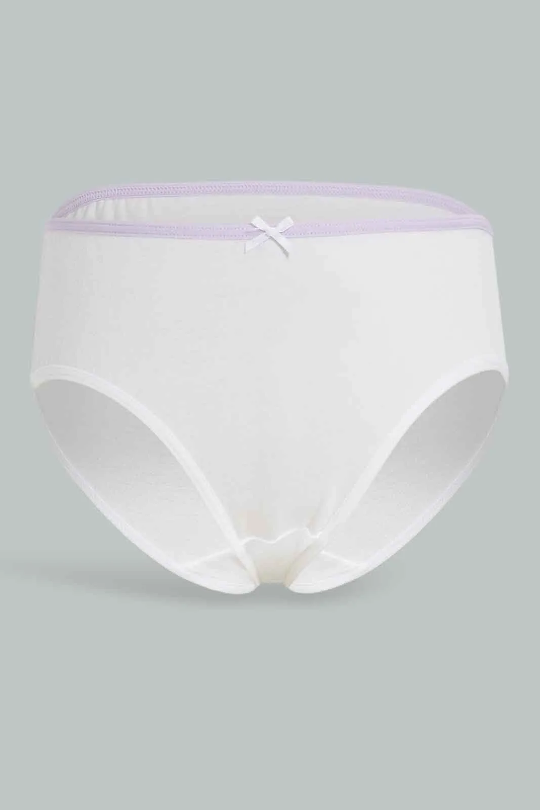 Girls White And Lilac Printed Boxer Brief Set (Pack Of 7)