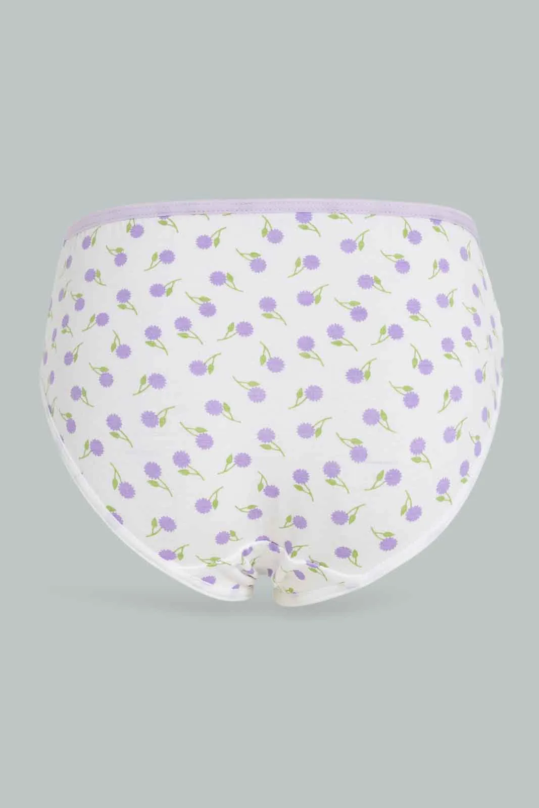 Girls White And Lilac Printed Boxer Brief Set (Pack Of 7)