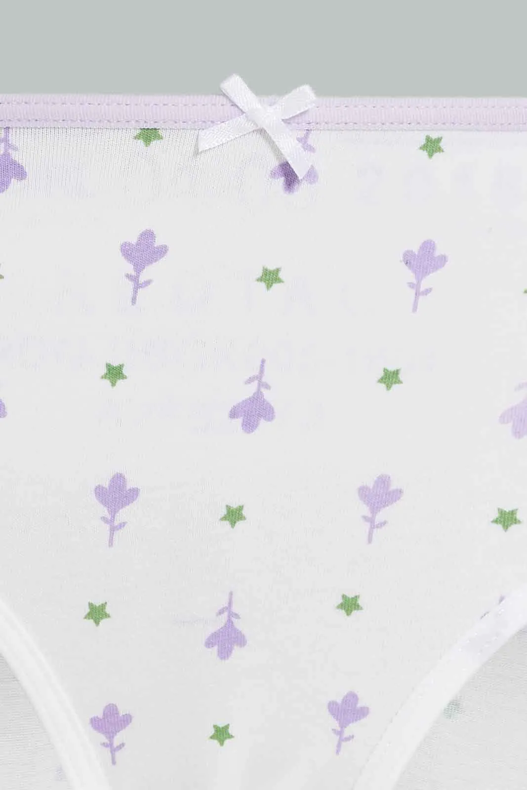 Girls White And Lilac Printed Boxer Brief Set (Pack Of 7)