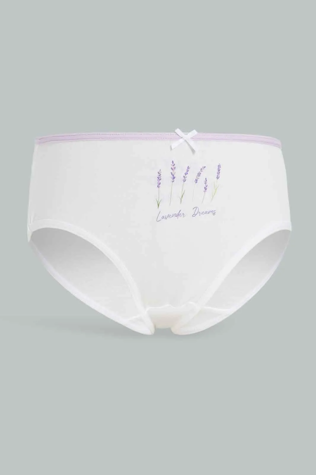 Girls White And Lilac Printed Boxer Brief Set (Pack Of 7)