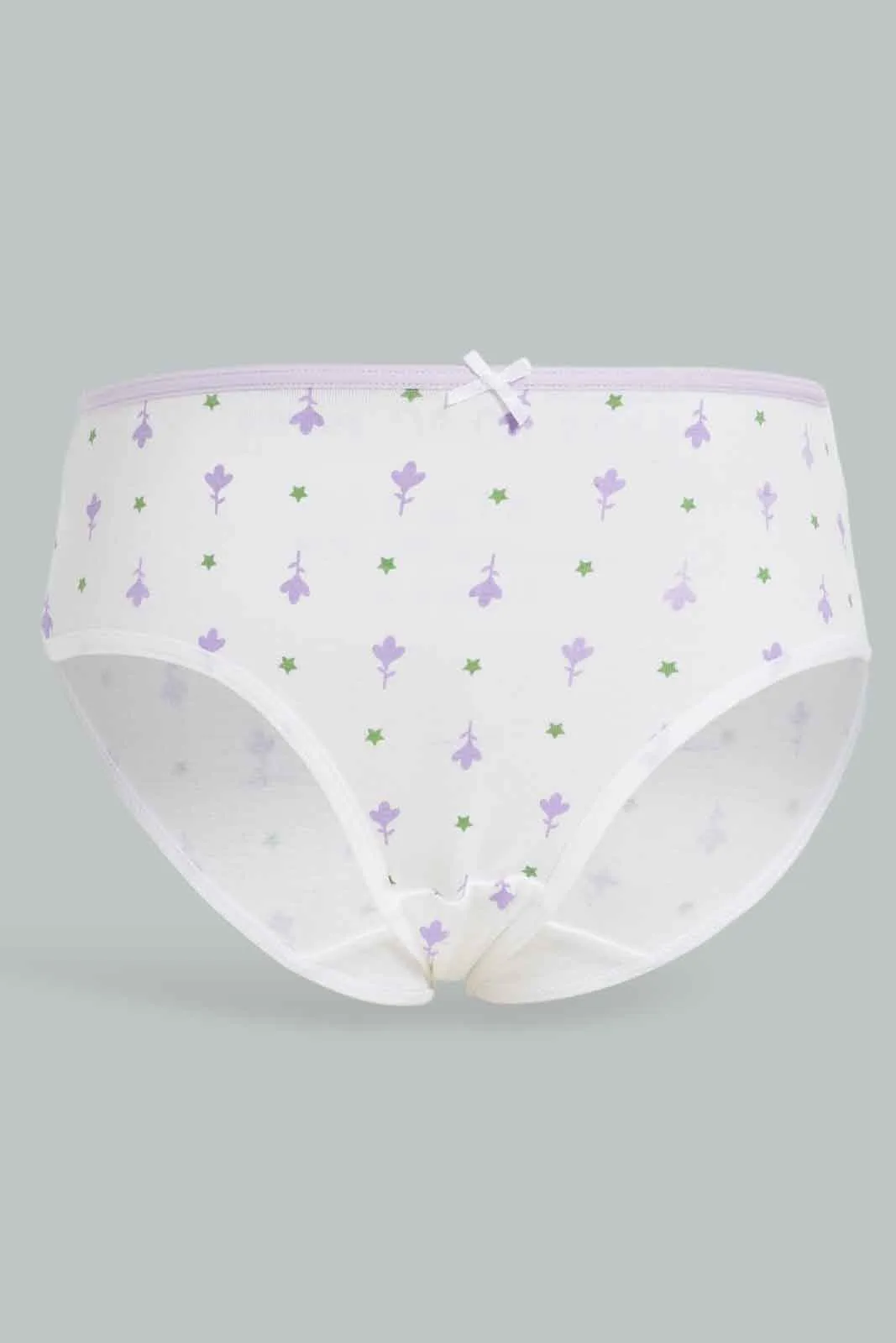 Girls White And Lilac Printed Boxer Brief Set (Pack Of 7)