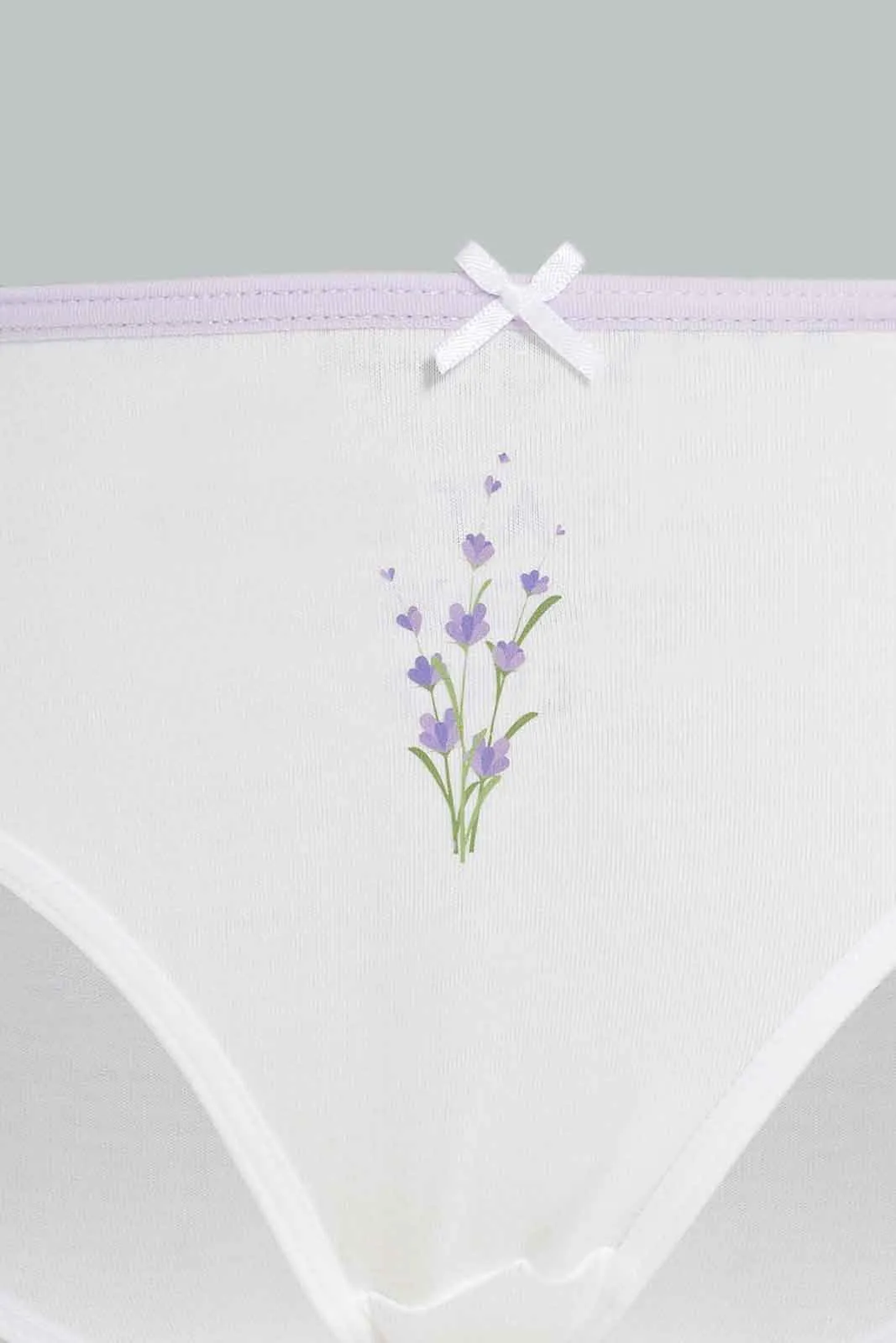 Girls White And Lilac Printed Boxer Brief Set (Pack Of 7)