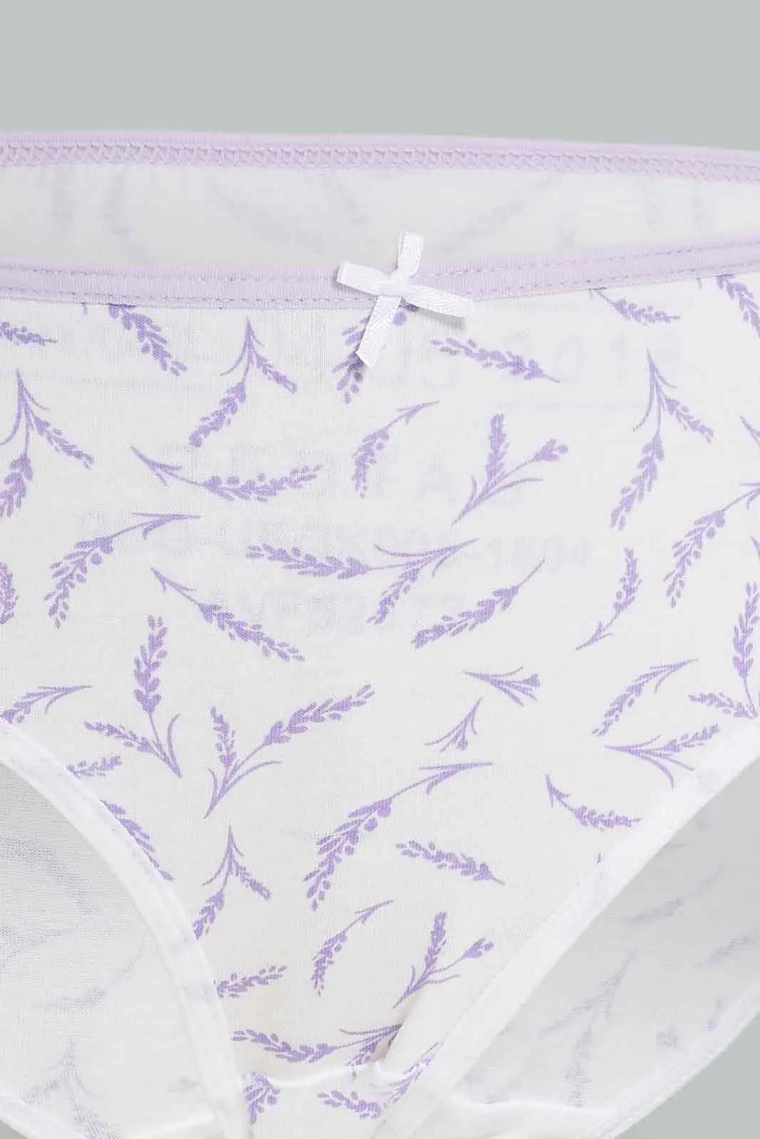 Girls White And Lilac Printed Boxer Brief Set (Pack Of 7)