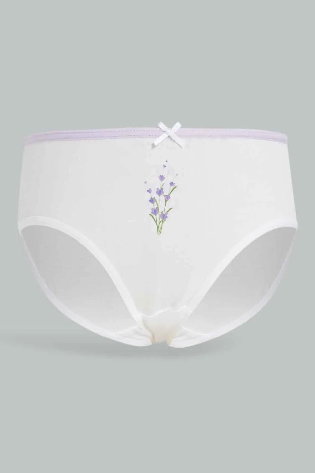 Girls White And Lilac Printed Boxer Brief Set (Pack Of 7)