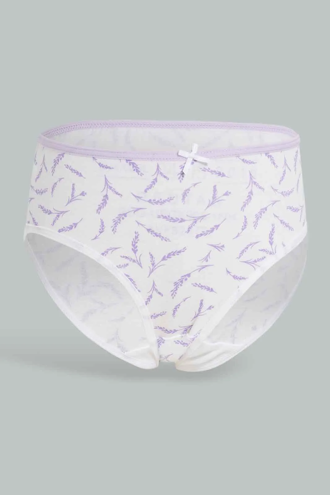 Girls White And Lilac Printed Boxer Brief Set (Pack Of 7)