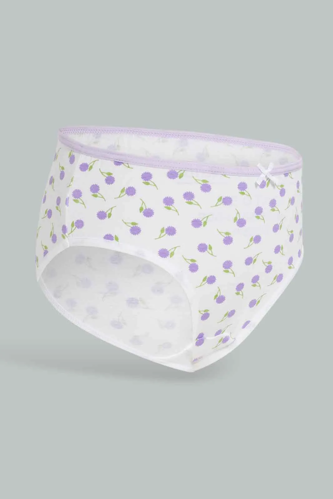 Girls White And Lilac Printed Boxer Brief Set (Pack Of 7)