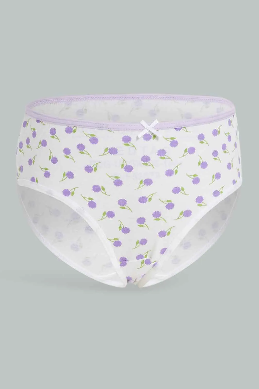 Girls White And Lilac Printed Boxer Brief Set (Pack Of 7)