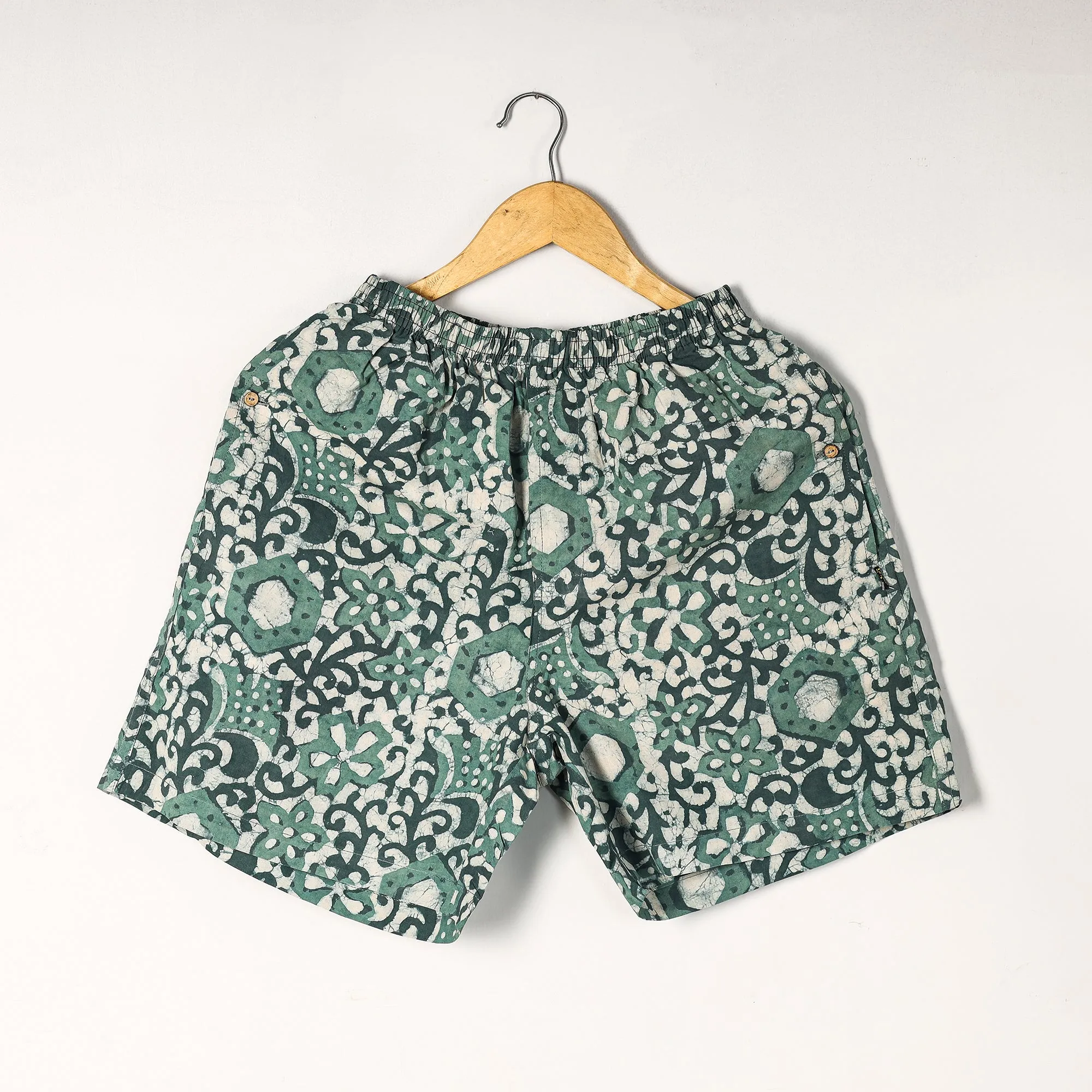 Green - Bagru Block Printed Cotton Unisex Boxer/Shorts