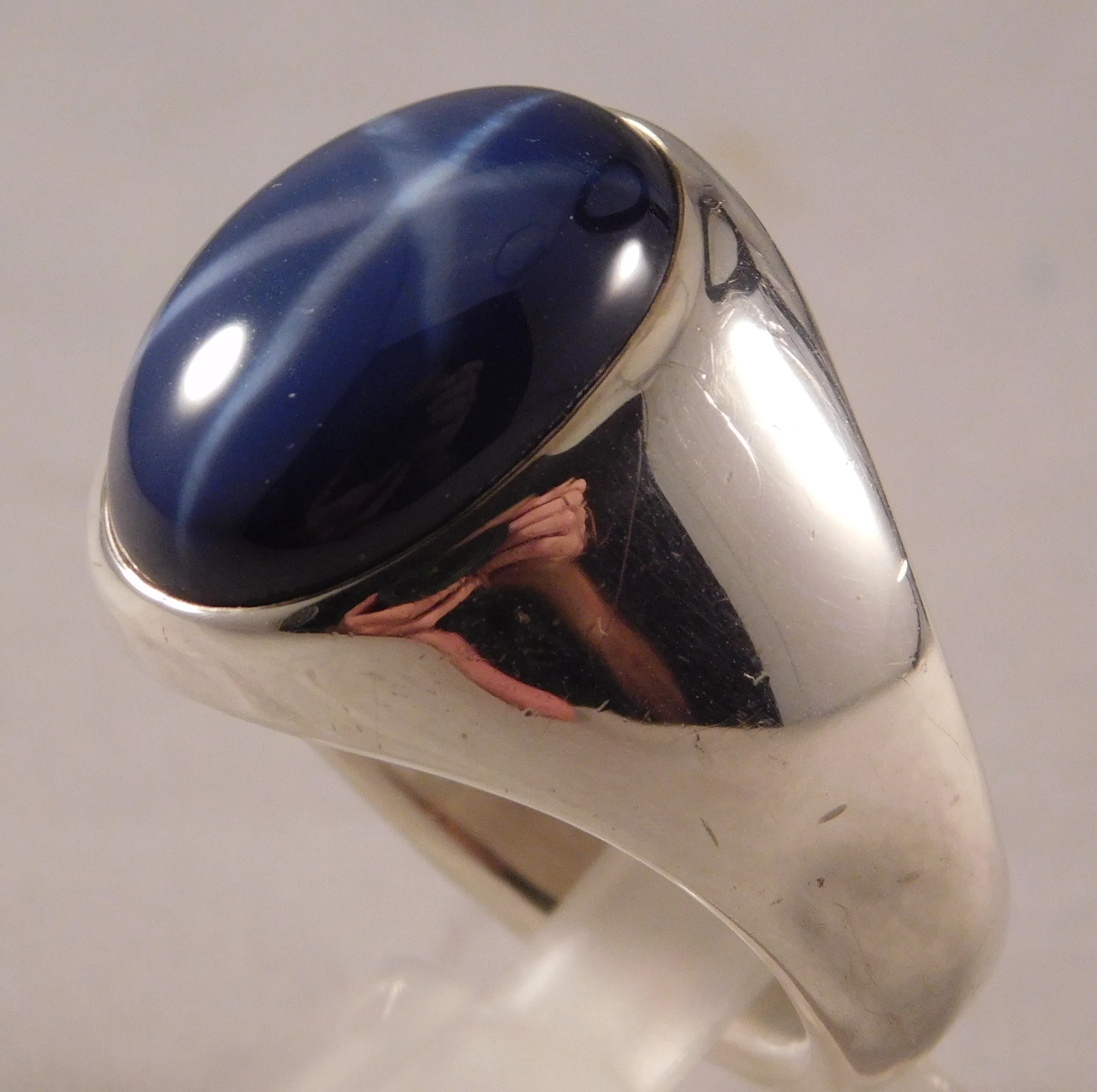 Linde Blue Star Sapphire 16 Carat .925 Sterling Silver Oval Mens Ring....Size 10