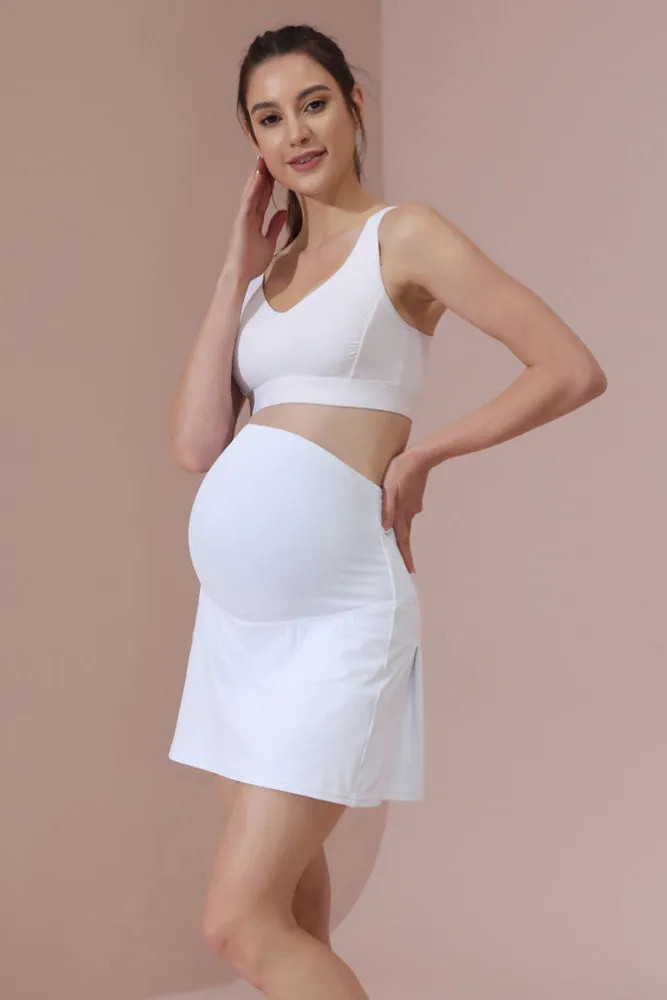 Maacie White Maternity Tennis Skirts Quick-Dry Sports A-Line Skirt with Pockets