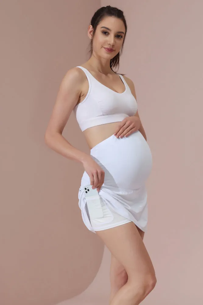 Maacie White Maternity Tennis Skirts Quick-Dry Sports A-Line Skirt with Pockets