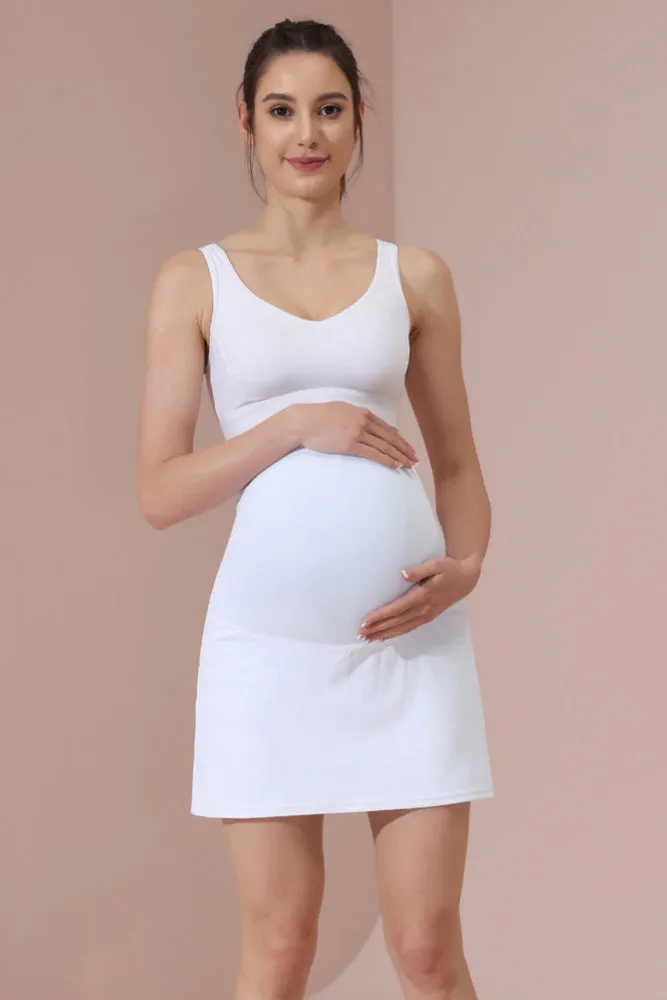 Maacie White Maternity Tennis Skirts Quick-Dry Sports A-Line Skirt with Pockets