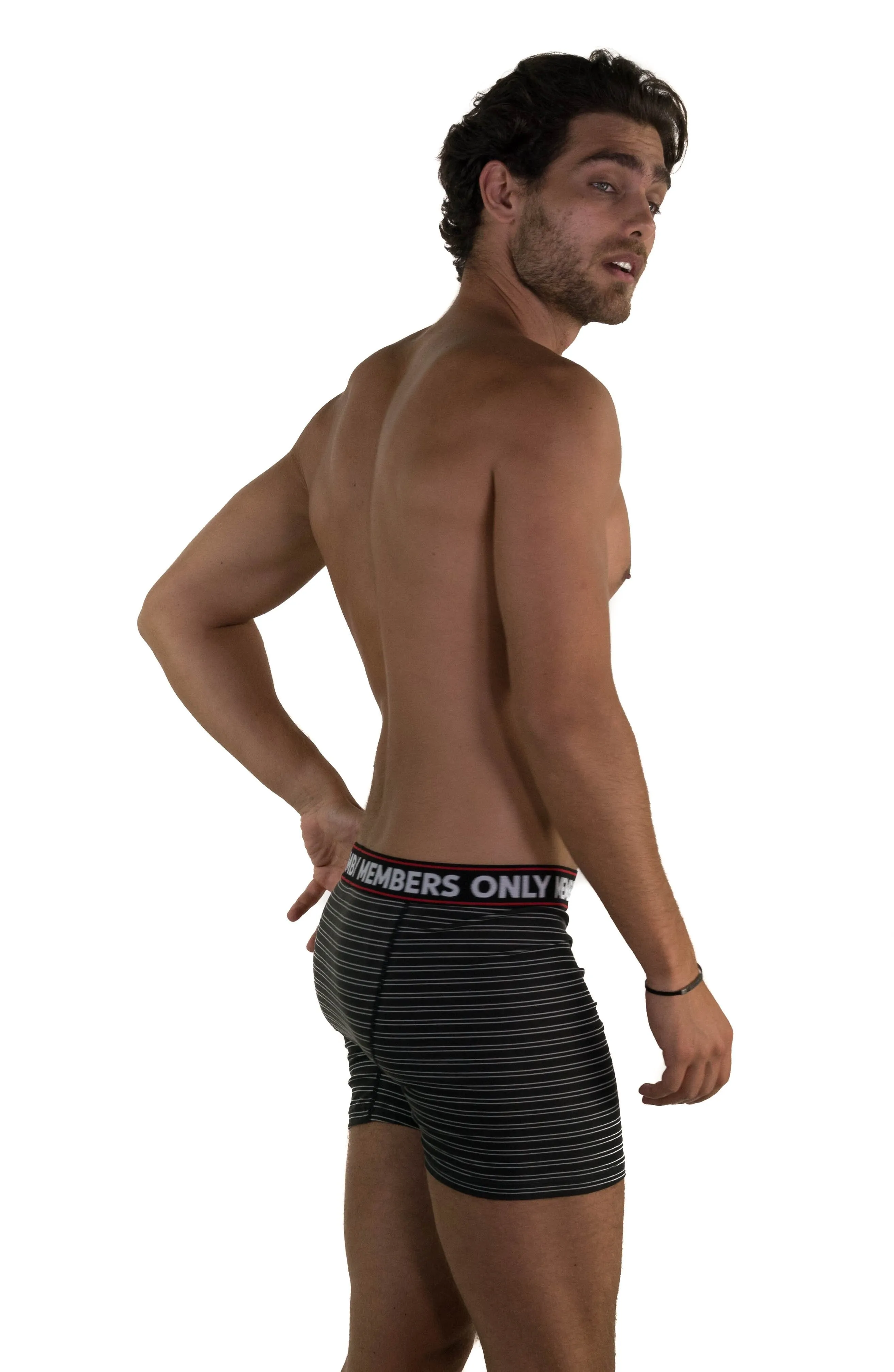 Members Only Men's 3 Pack Poly Spandex Athletic Stripe Boxer Briefs - BLACK GREY STRIPE