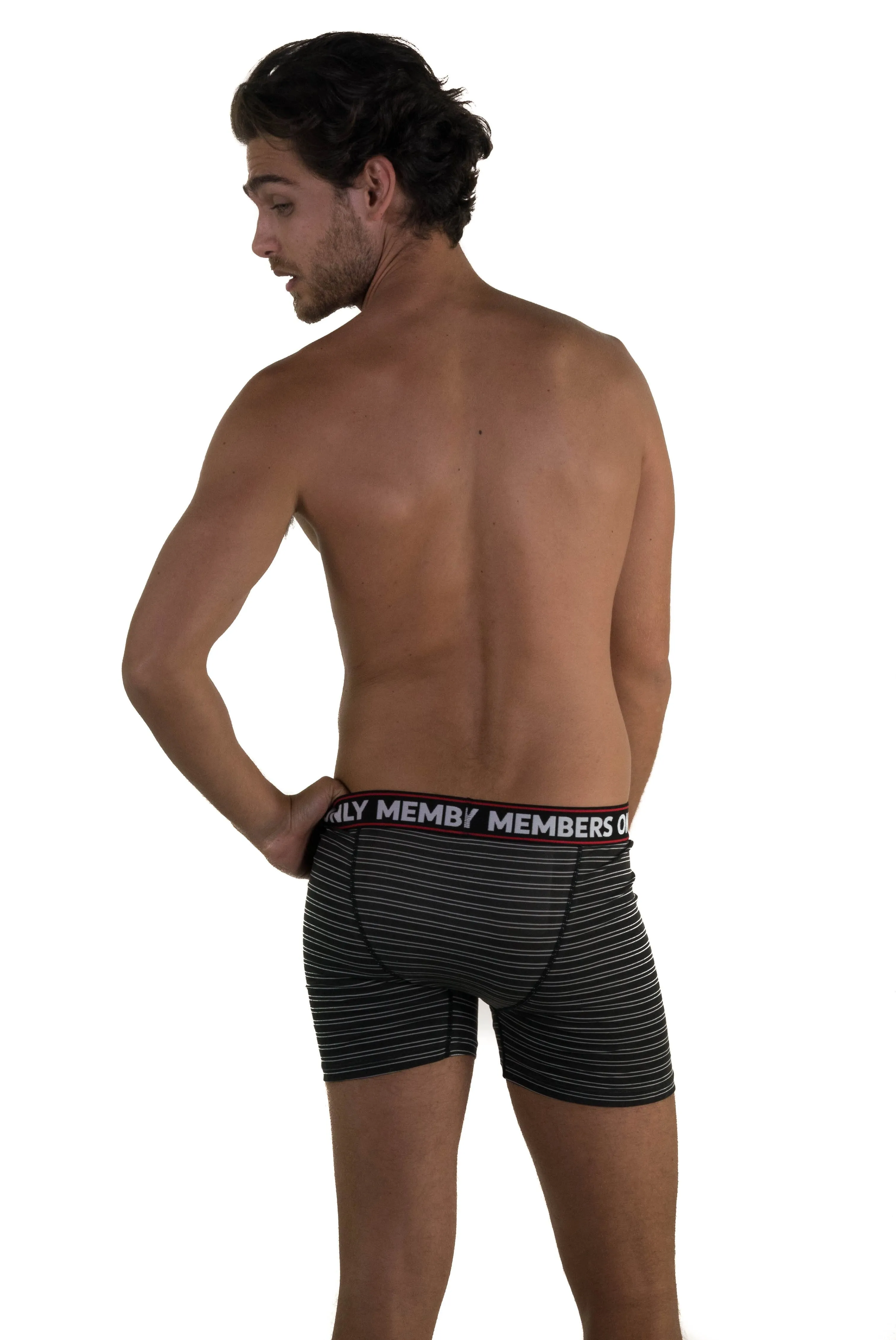 Members Only Men's 3 Pack Poly Spandex Athletic Stripe Boxer Briefs - BLACK GREY STRIPE