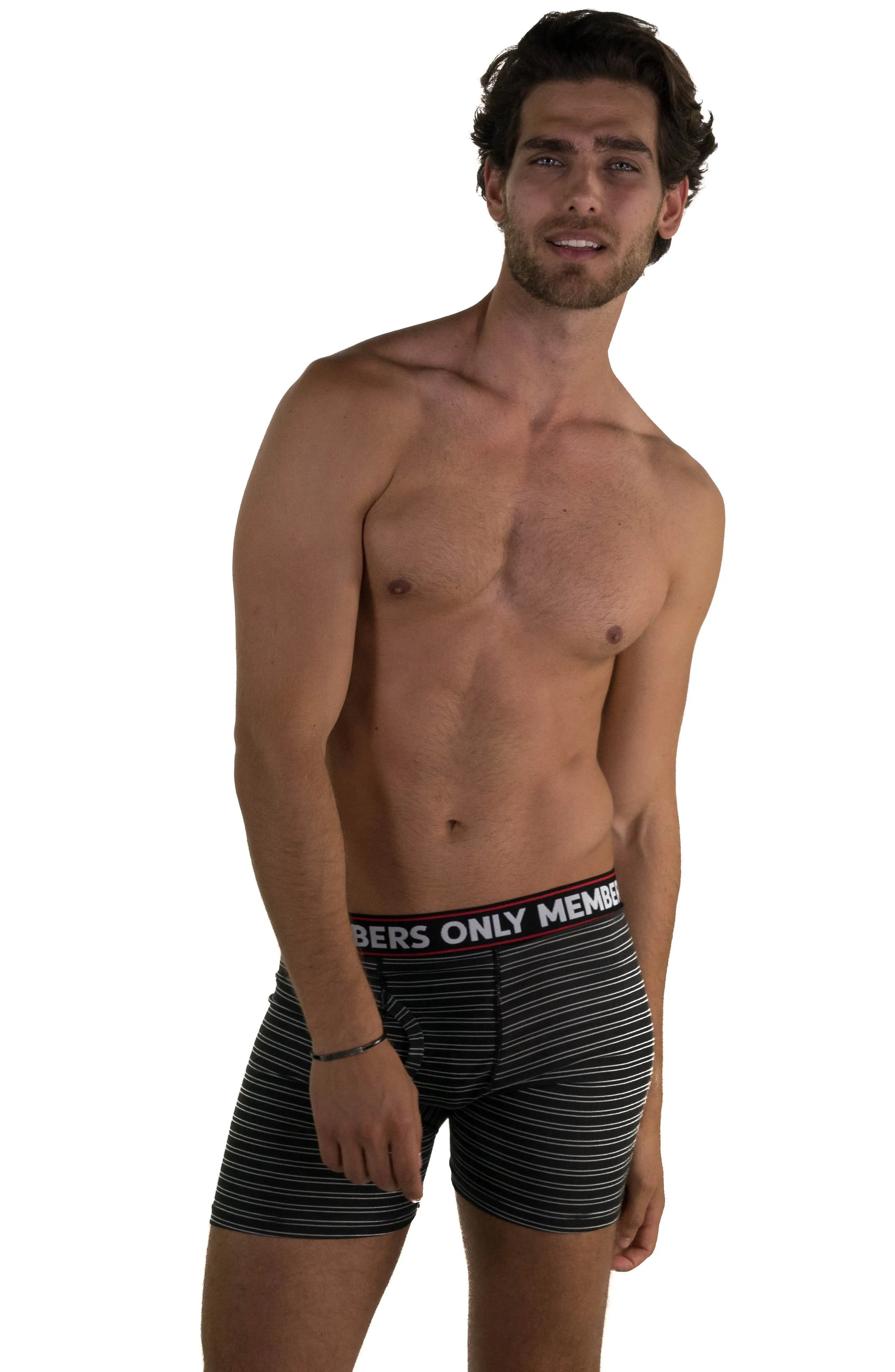 Members Only Men's 3 Pack Poly Spandex Athletic Stripe Boxer Briefs - BLACK GREY STRIPE