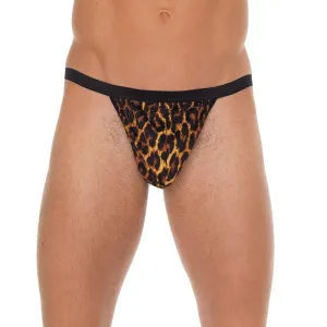 Mens Black GString With Leopard Print Pouch