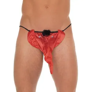 Mens Black Sexy G-string with Red Elephant Animal Pouch