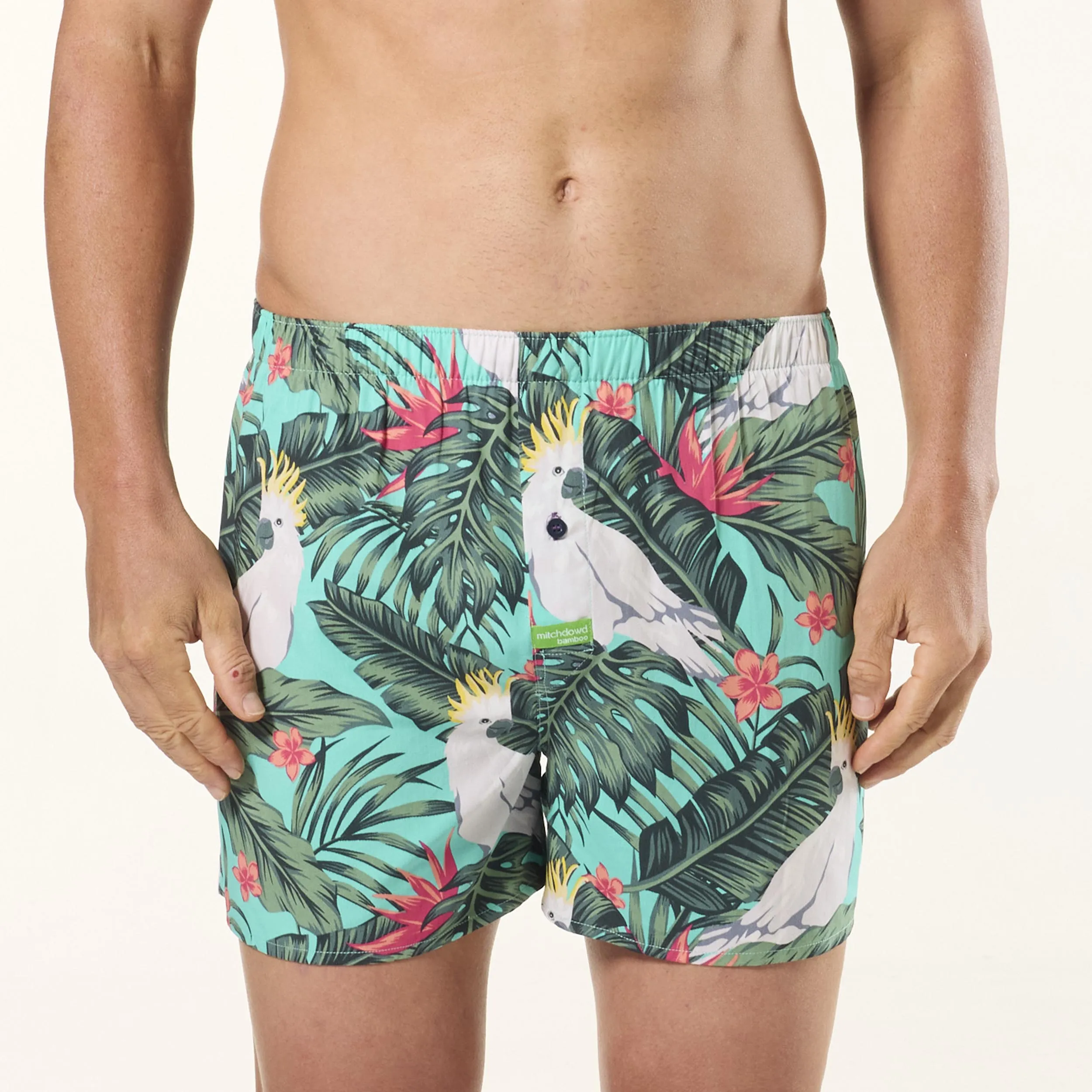 Men's Cockatoo Leaves Bamboo Boxer Shorts - Green