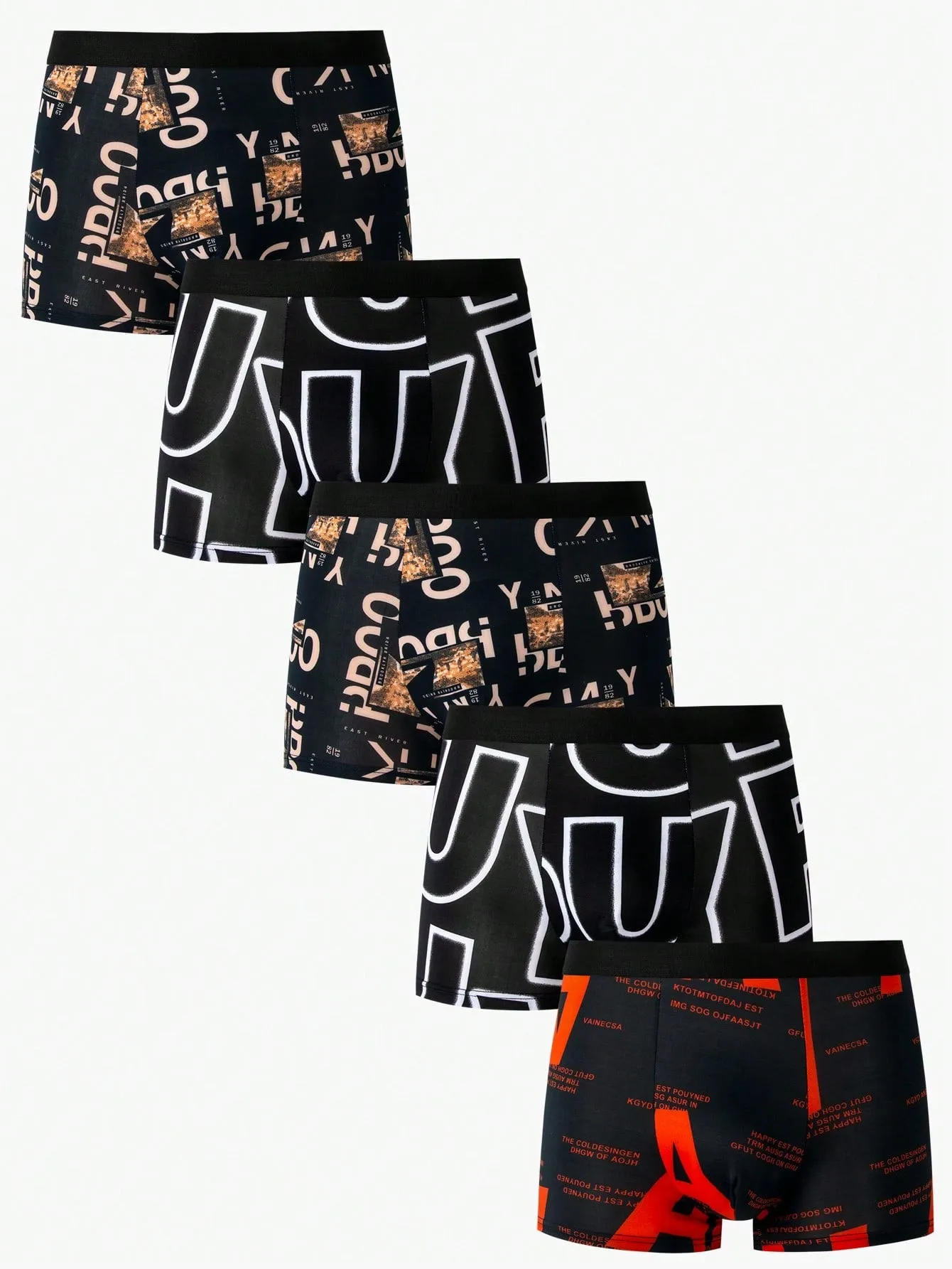 Men's Contrast Color Letter Print Boxer Briefs (6pcs/Set)