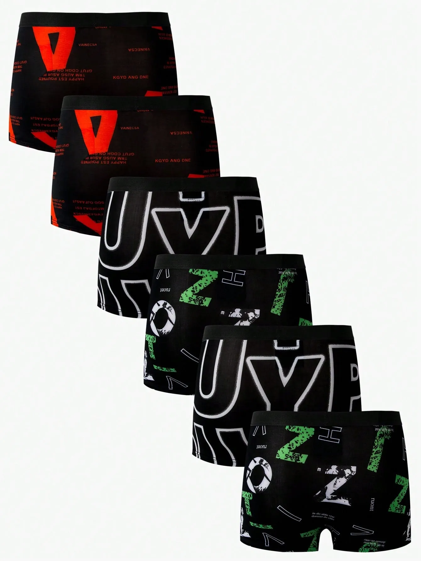 Men's Contrast Color Letter Print Boxer Briefs (6pcs/Set)