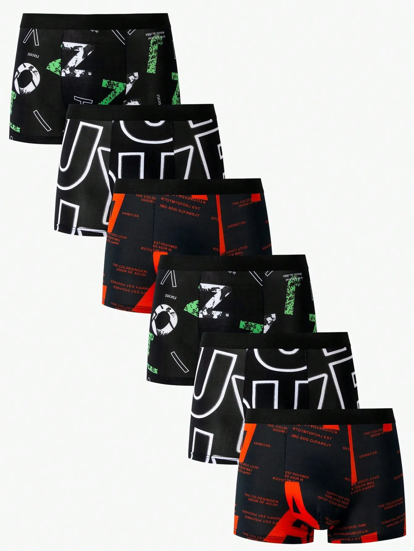 Men's Contrast Color Letter Print Boxer Briefs (6pcs/Set)