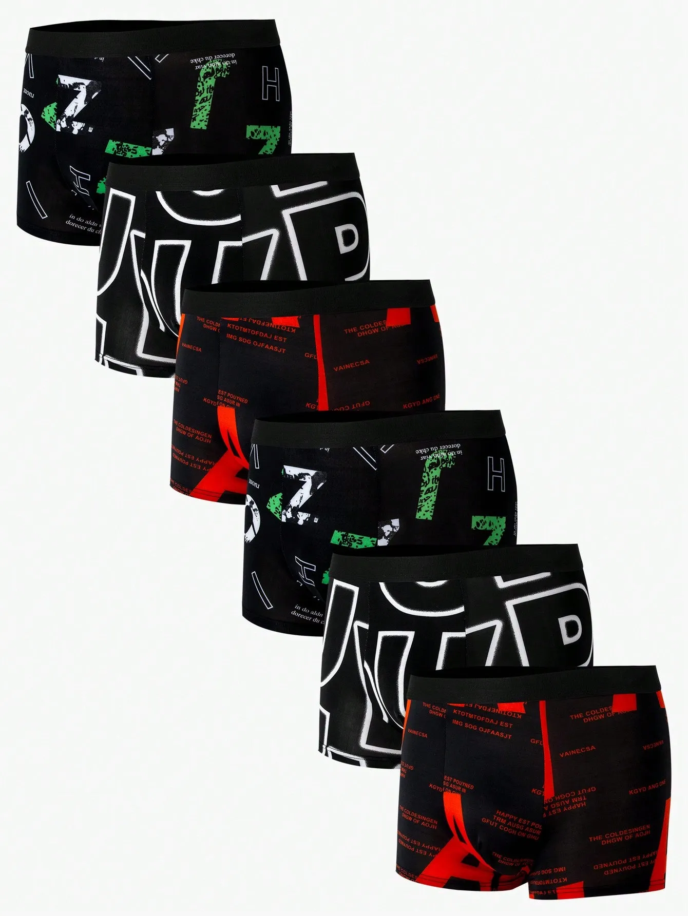 Men's Contrast Color Letter Print Boxer Briefs (6pcs/Set)