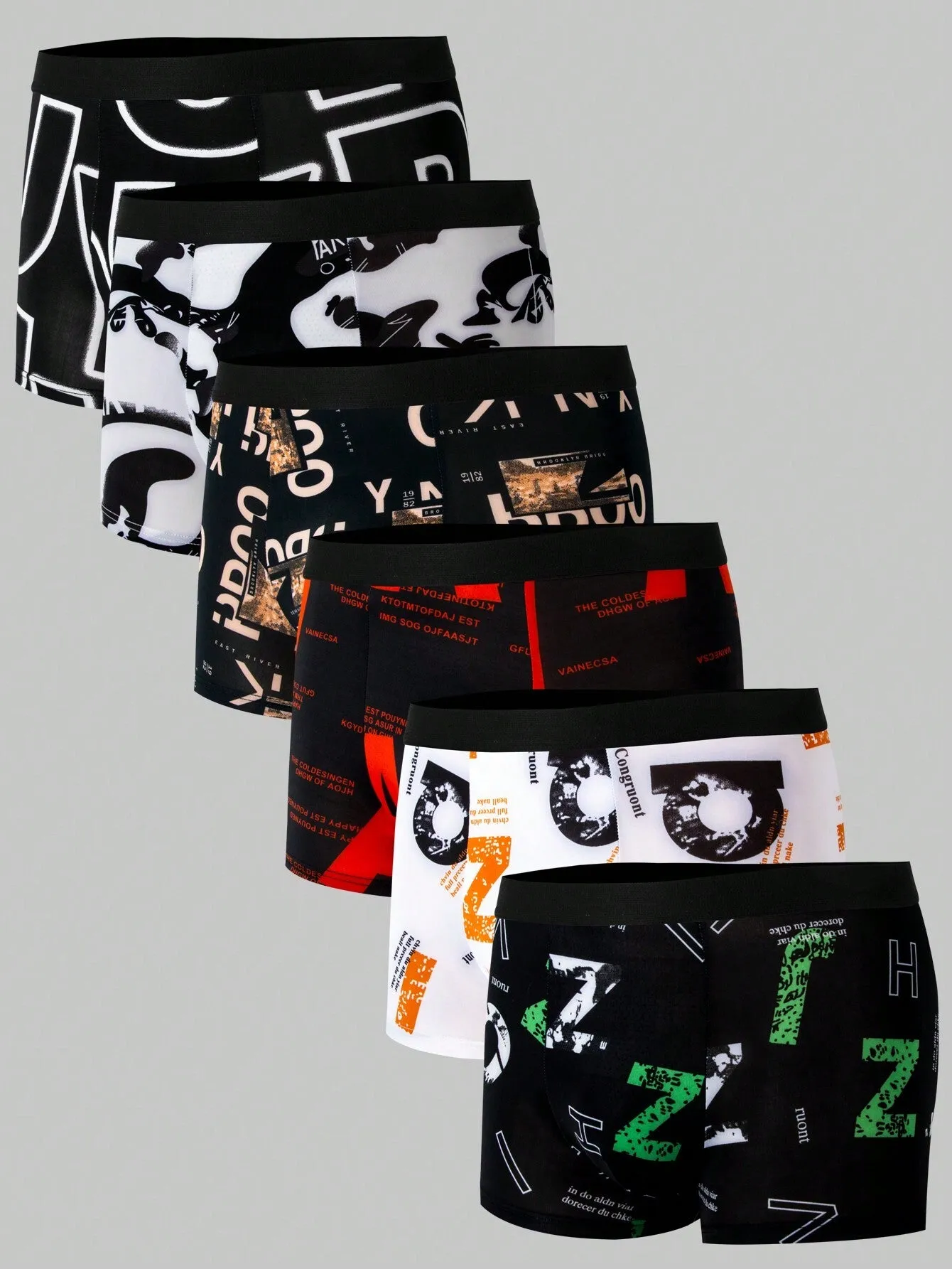 Men's Contrast Color Letter Print Boxer Briefs (6pcs/Set)