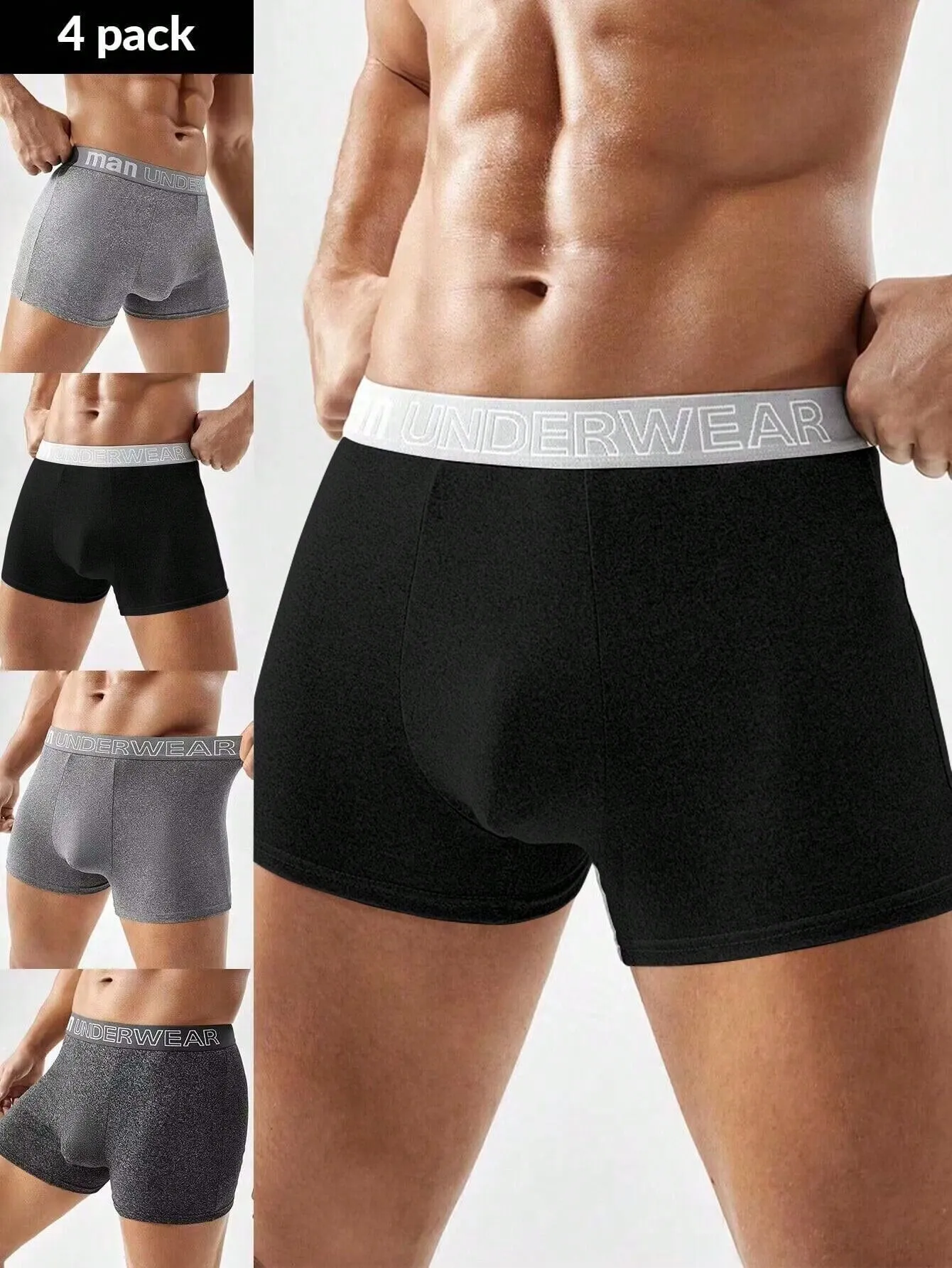 Men's Letter Print Drawstring Color Block Casual Boxer Shorts (4pcs Combo)