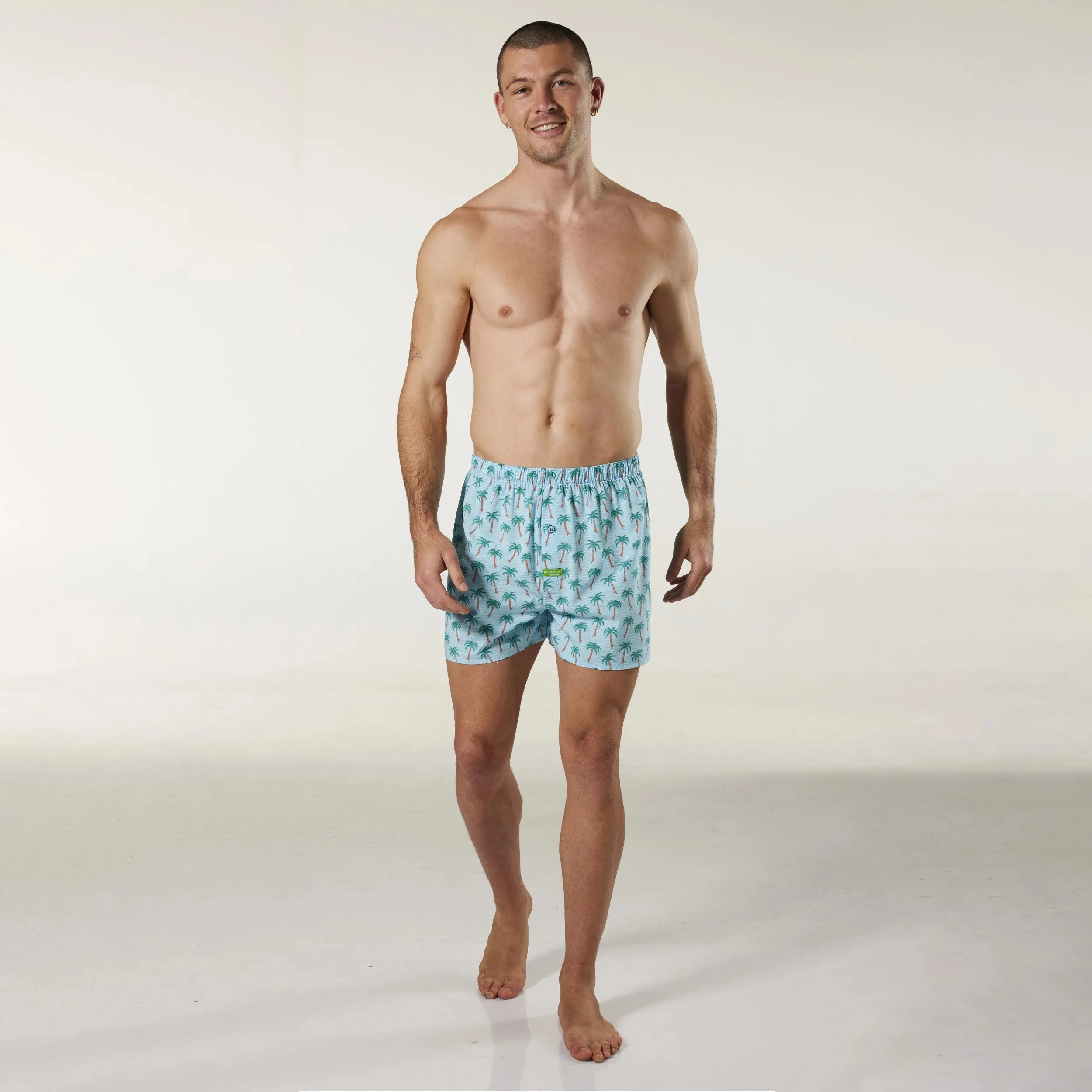 Men's Water Palms Bamboo Boxer Shorts - Sky Blue