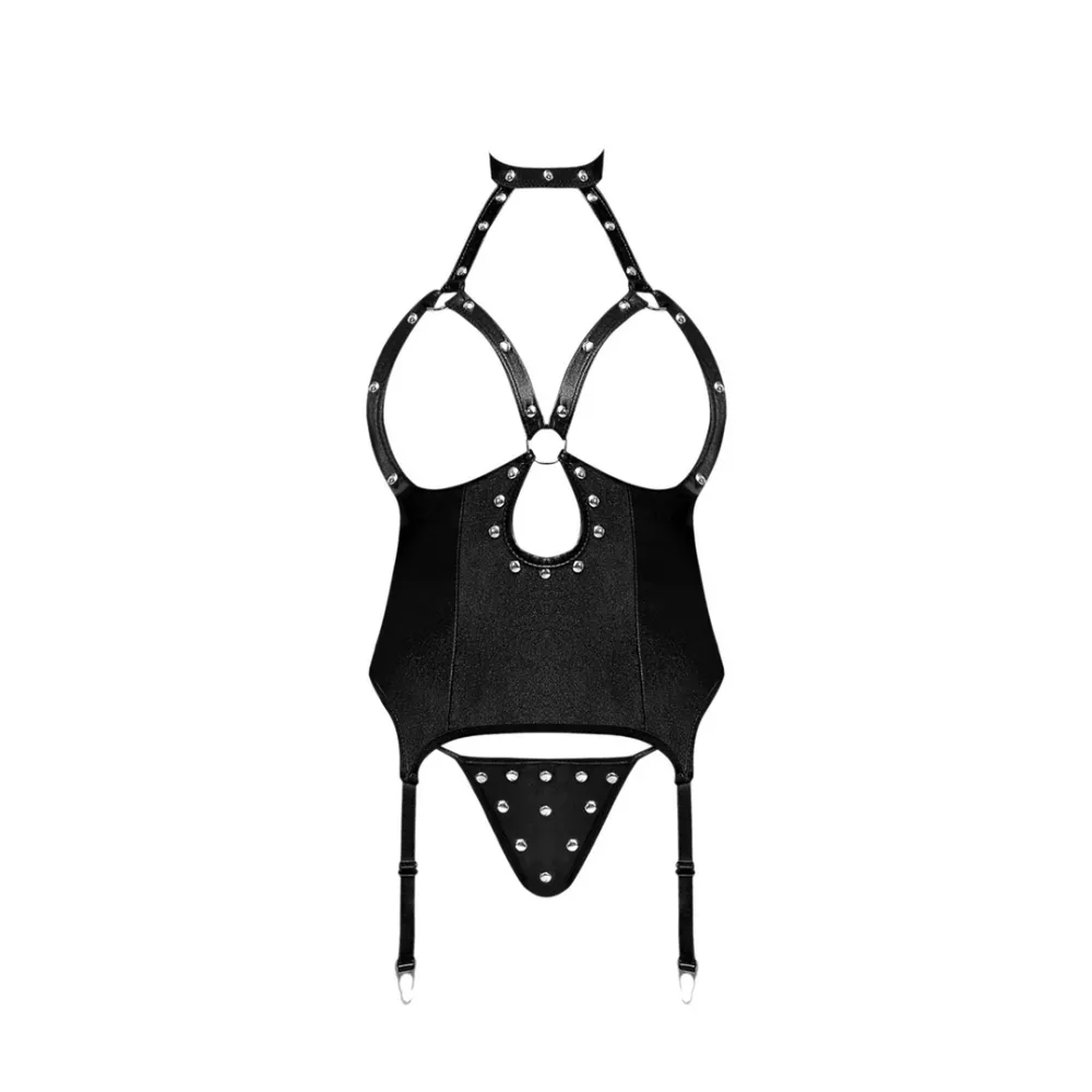 Mistress - Sexy Imitation Leather Corset and G-String with Studs - 2X