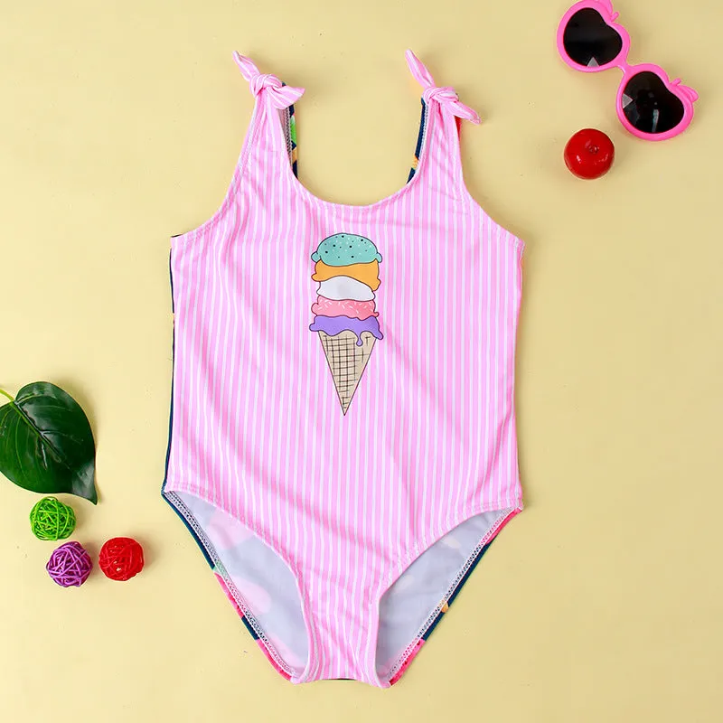 New Ice Cream Printing Children's Comfortable High Elastic One-piece Swimsuit