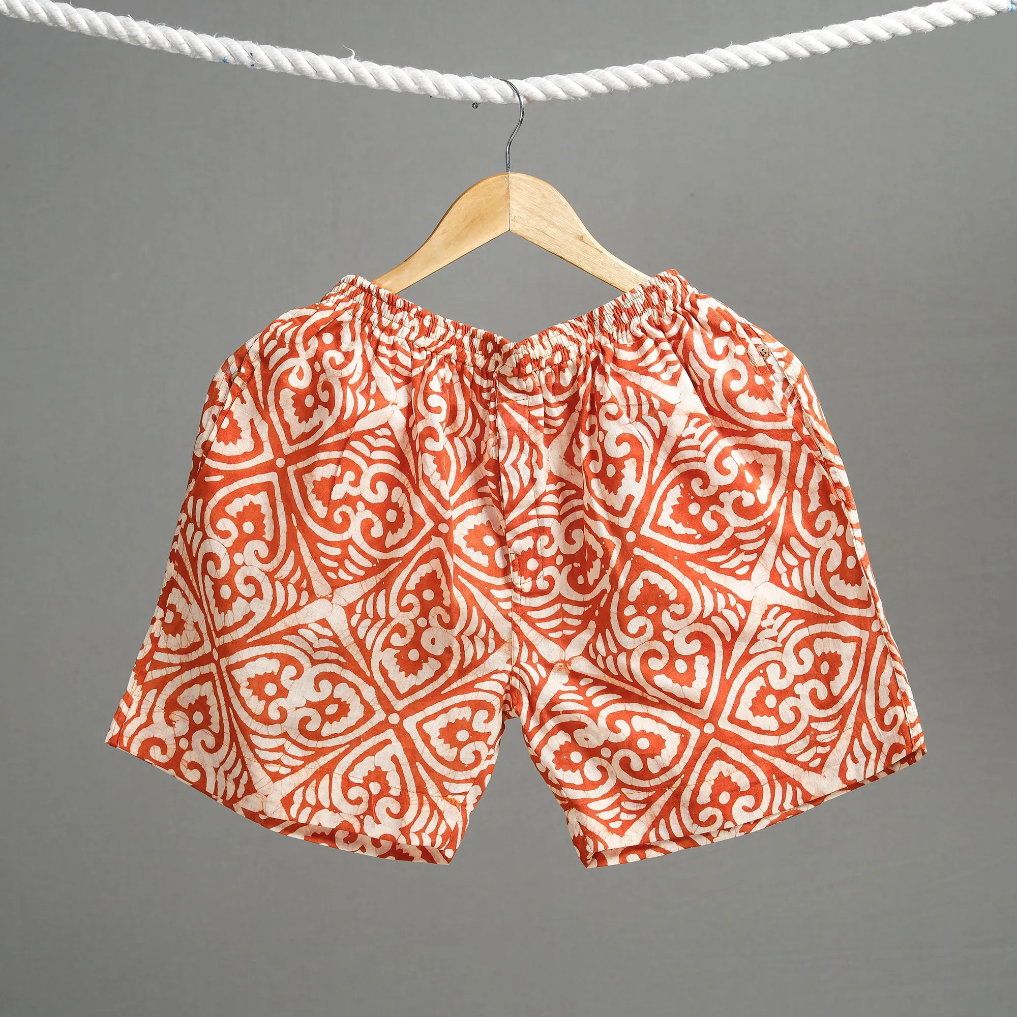 Orange - Red - Hand Batik Printed Cotton Unisex Boxer/Shorts