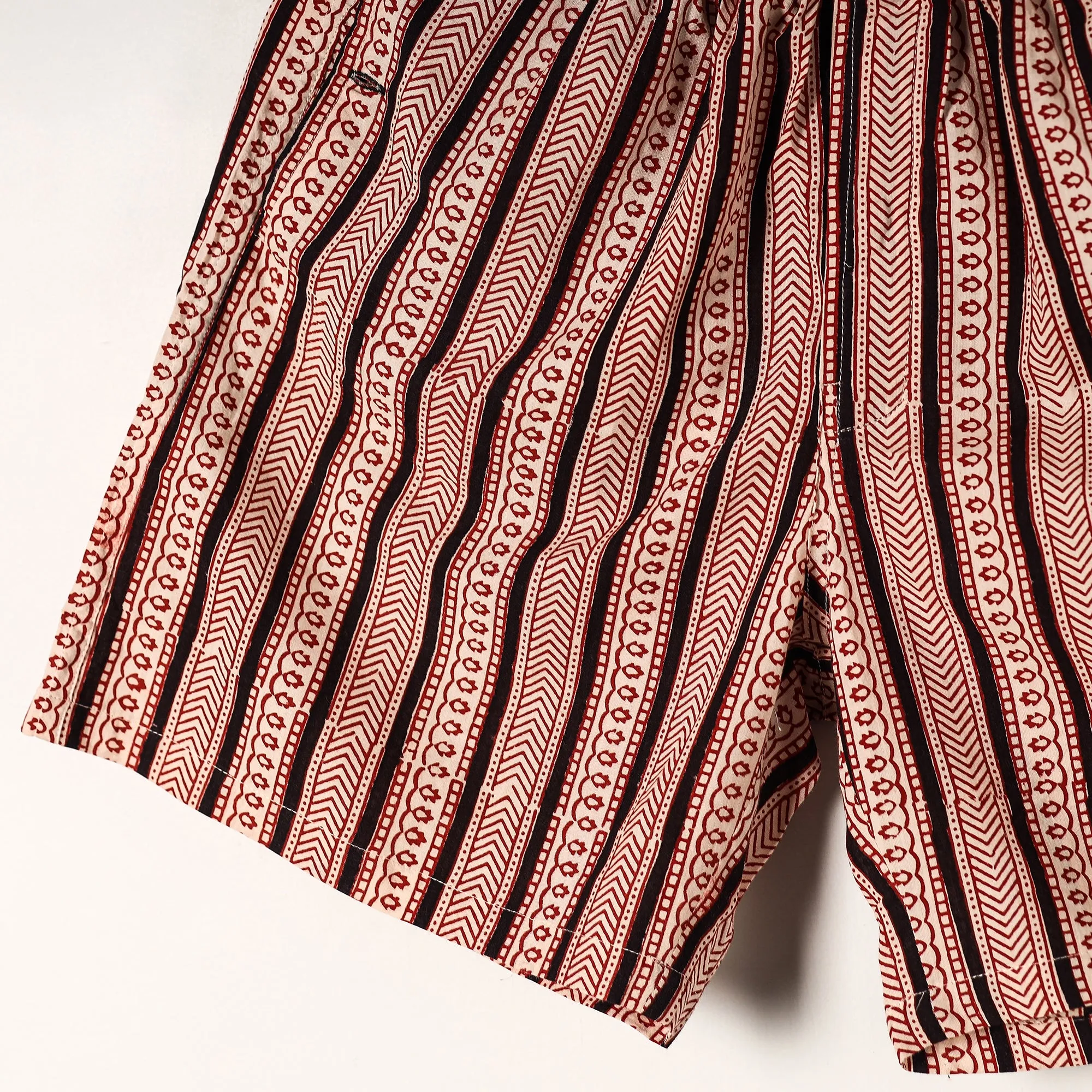 Red - Bagh Block Printed Cotton Unisex Boxer/Shorts