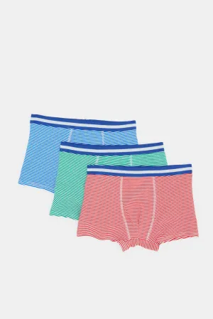 Senior Boys Blue And Pink Striped Boxer Brief Set (Pack of 3)