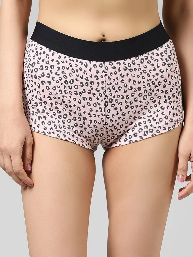 Superstar Light Pink Animal Printed Cotton Blend High-Rise Brief