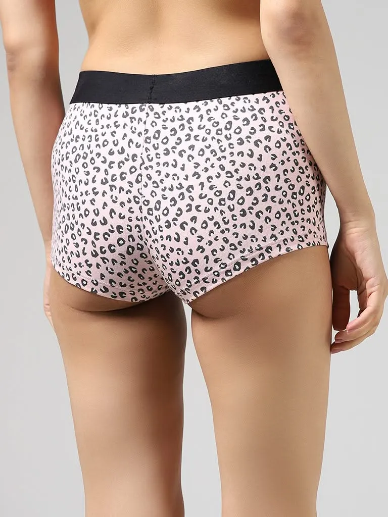 Superstar Light Pink Animal Printed Cotton Blend High-Rise Brief