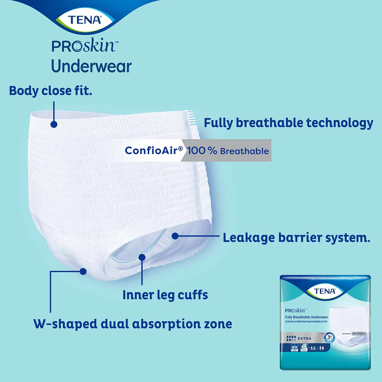 TENA ProSkin Extra Protective Incontinence Underwear 25"- 35", Moderate Absorbency, Unisex, Small