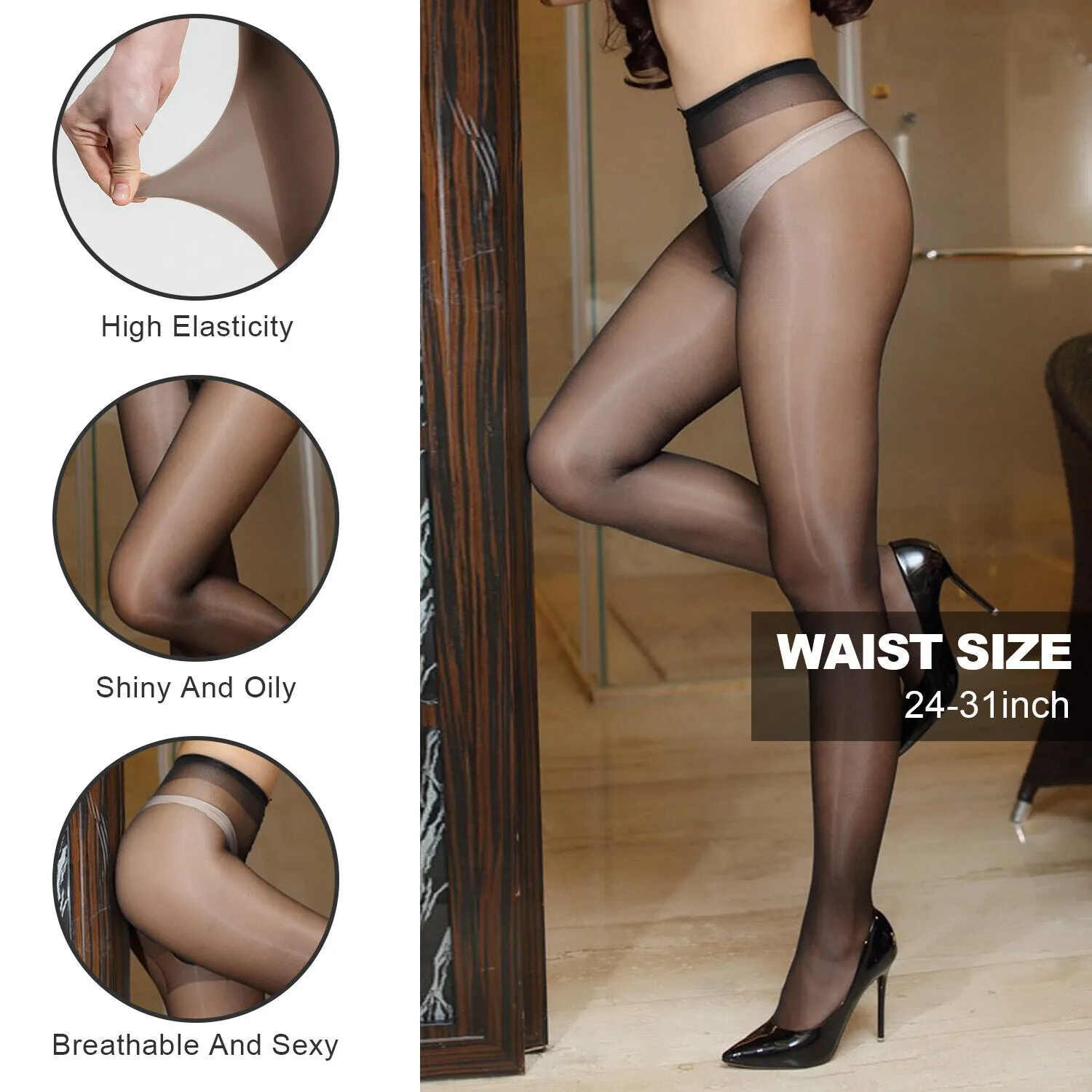 US 3~6 Pairs Sheer Tights Silky Stockings Ultra Thin Glossy High Waist Pantyhose