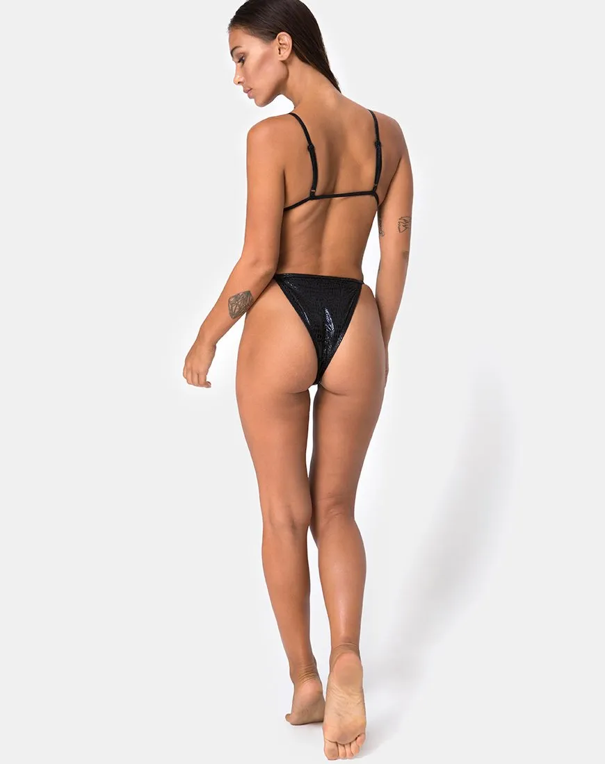 Valter Bikini Bottom in Black Oil Snake