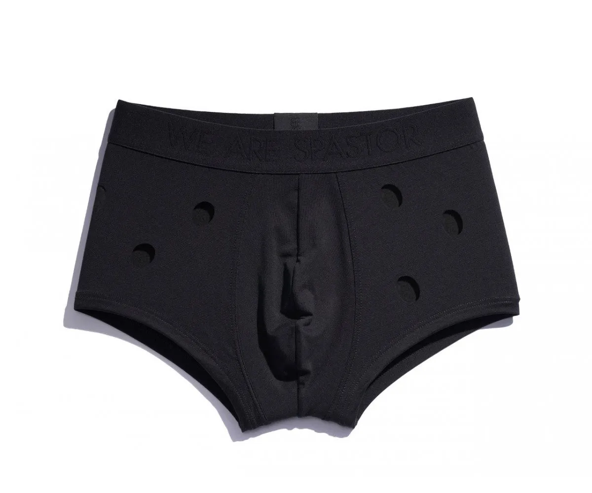 WE ARE SPASTOR BLACK BOXER BRIEF W/ HOLES