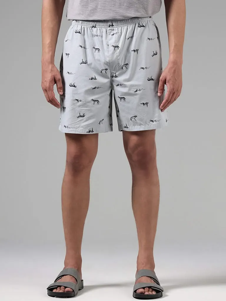 WES Lounge Grey Animal Printed Cotton Short Boxers